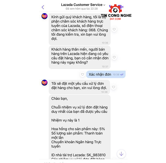 lừa đảo của Lazada Customer Service Viber