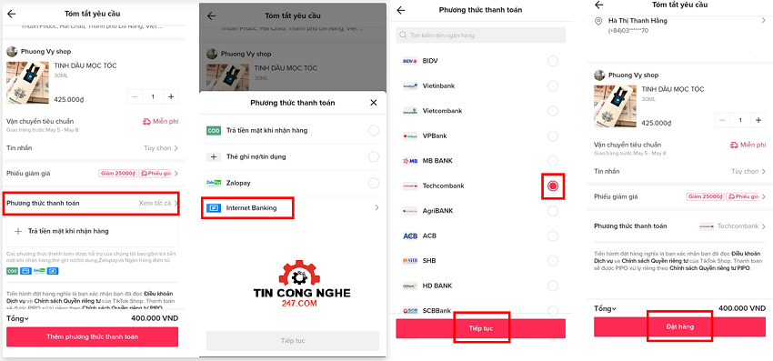 thanh toan bang ngan hang dien tu tren tiktok shop