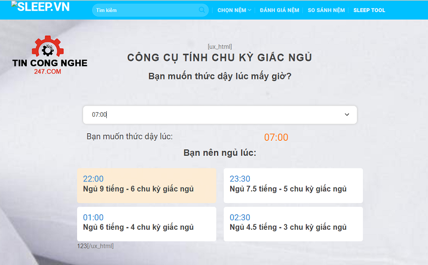 web tinh thoi gian ngu khong met