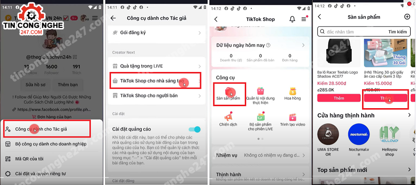 cach bat tiktok shop cho nha sang tao