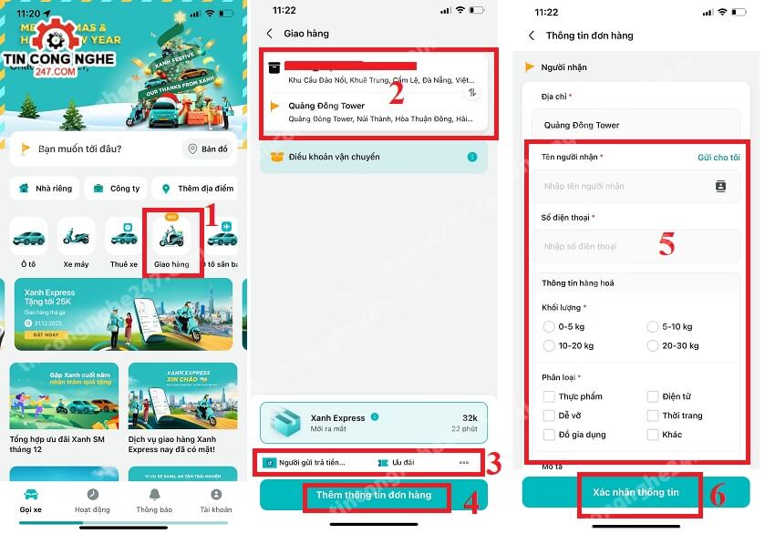 cach dat giao hang Xanh Express