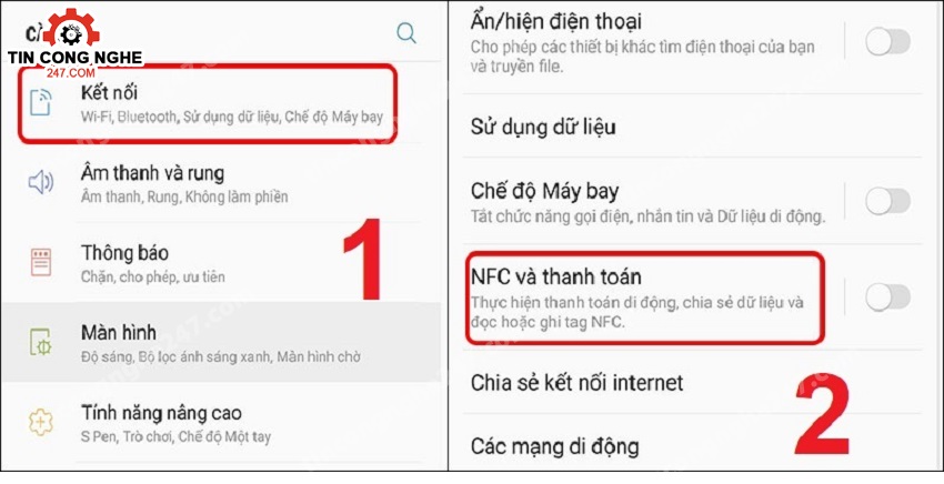 cach bat nfc tren samsung